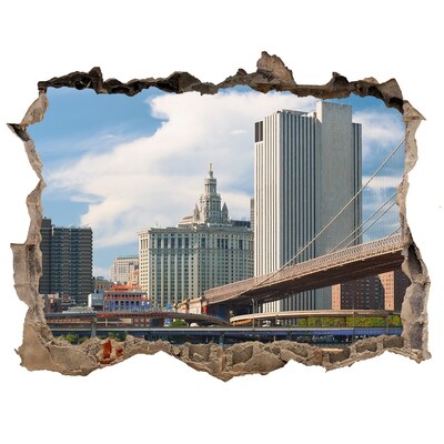 Sticker mural effet trou Pont de Brooklyn New York pierre