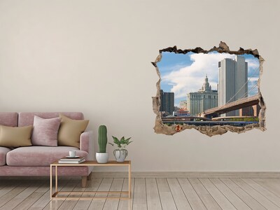 Sticker mural effet trou Pont de Brooklyn New York pierre