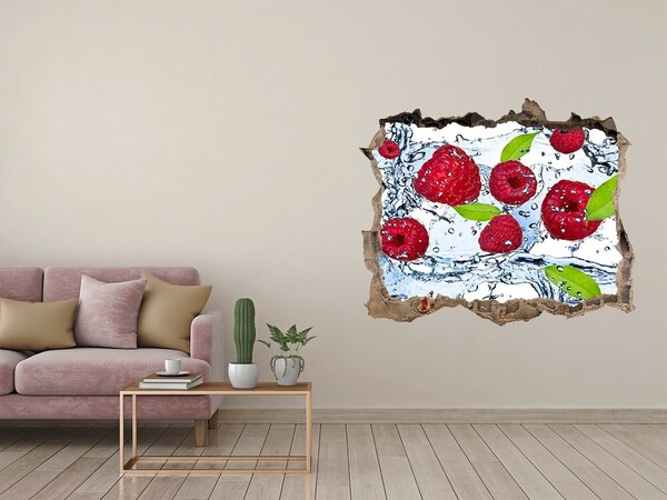 Sticker mural effet trou Framboises dans l'eau