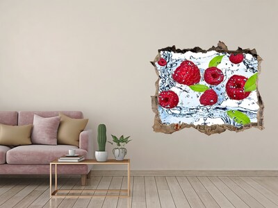 Sticker mural effet trou Framboises dans l'eau