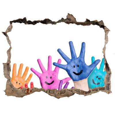 Sticker mural effet trou Des mains joyeuses sur fond de béton