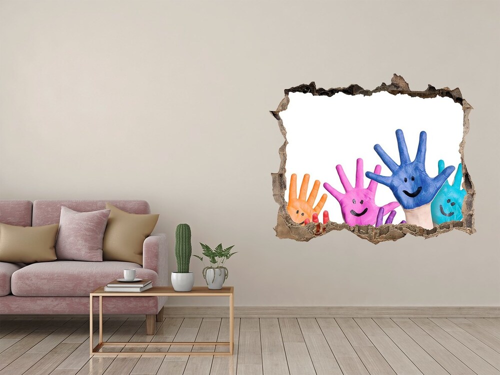 Sticker mural effet trou Mains peintes pierre