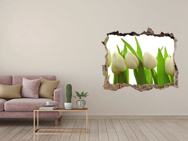 Sticker mural effet trou Tulipes blanches pierre