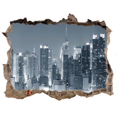 Sticker mural effet trou La silhouette de New York la nuit