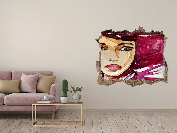 Autocollant mural trou Portrait avec des accents roses