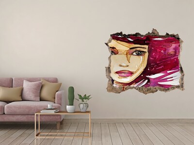 Autocollant mural trou Portrait avec des accents roses