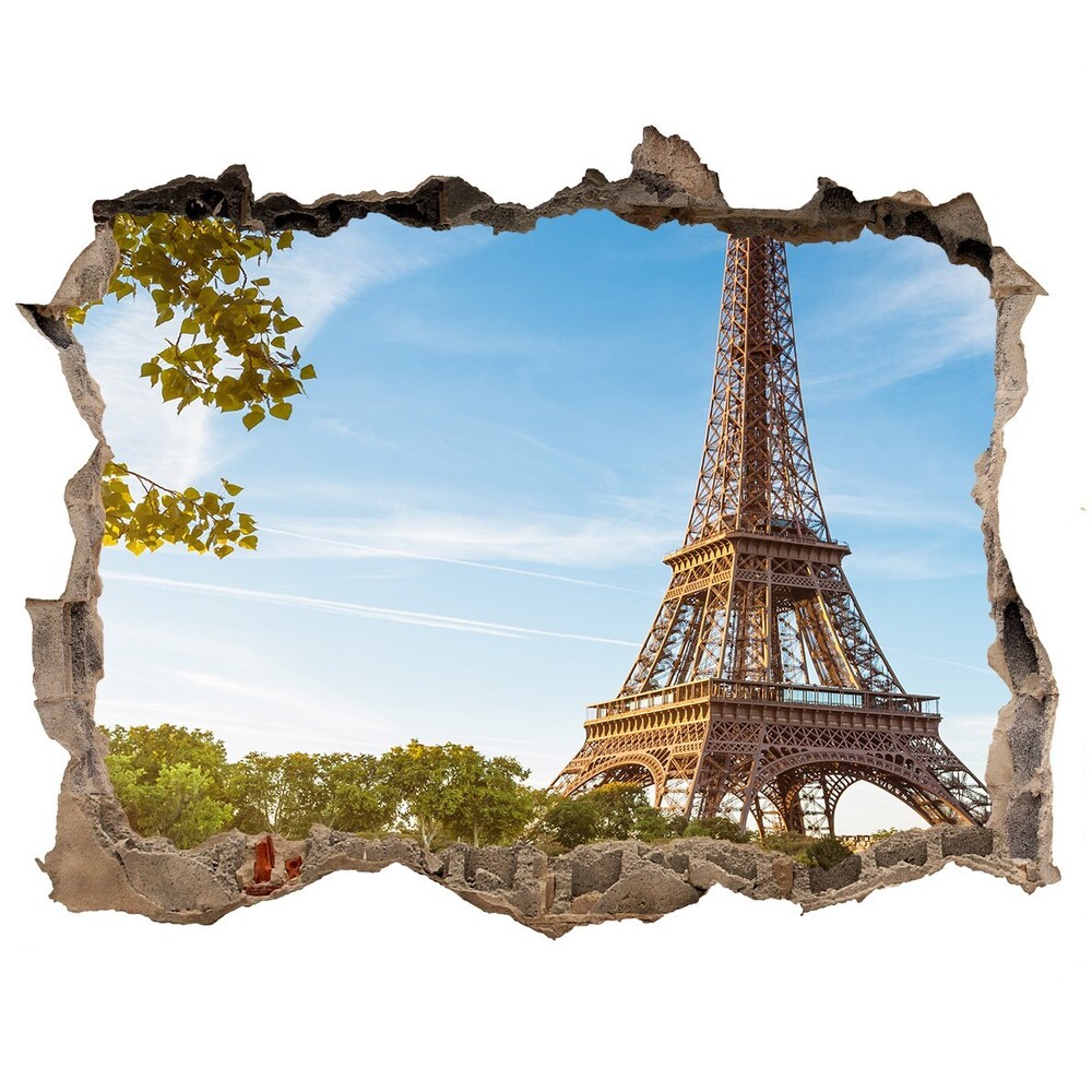 Sticker mural effet trou Tour Eiffel pierre