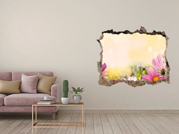 Sticker mural effet trou Les coquelicots rouges fleurs des champs pierre
