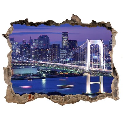 Autocollant à effet 3d trou Le pont illuminé la nuit