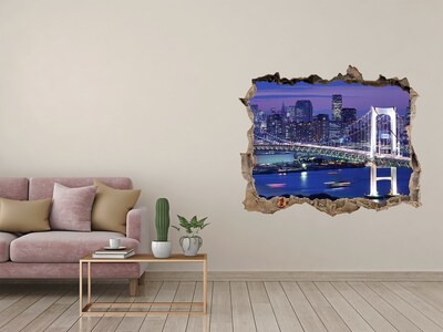 Autocollant à effet 3d trou Le pont illuminé la nuit