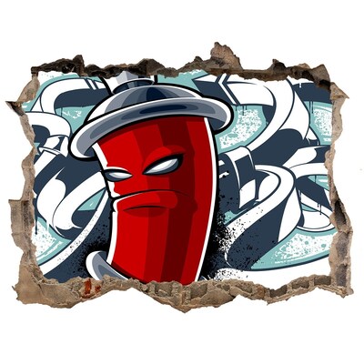 Autocollant mural trou Mug rouge avec graffiti