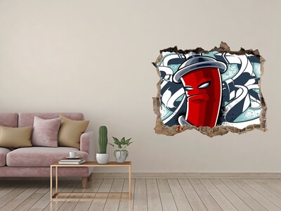 Autocollant mural trou Mug rouge avec graffiti
