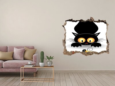 Autocollant mural trou Chat et souris dans le trou