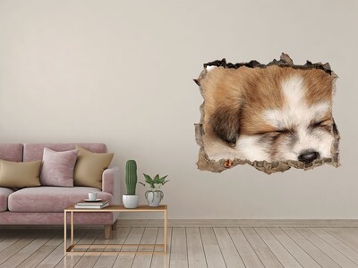 Sticker trou dans le mur Un adorable chiot dans un trou dans le mur
