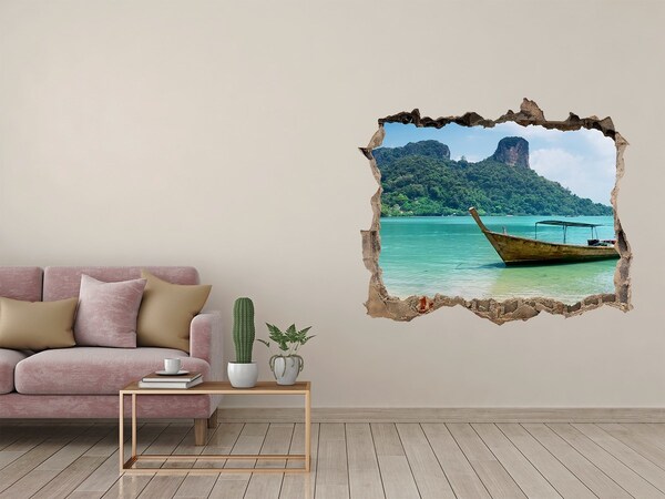 Autocollant mural trou Plage paradisiaque avec bateau