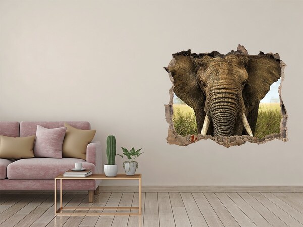 Autocollant à effet 3d trou Les éléphants dans leur habitat naturel