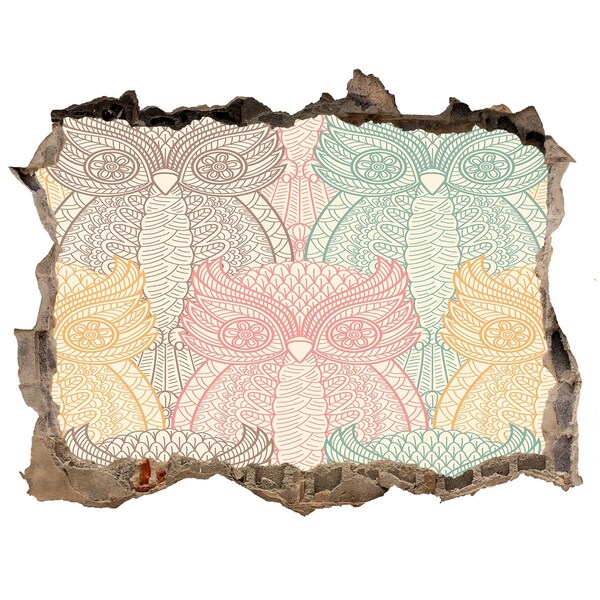 Autocollant à effet 3d trou Des chouettes ailées sur fond de pierre