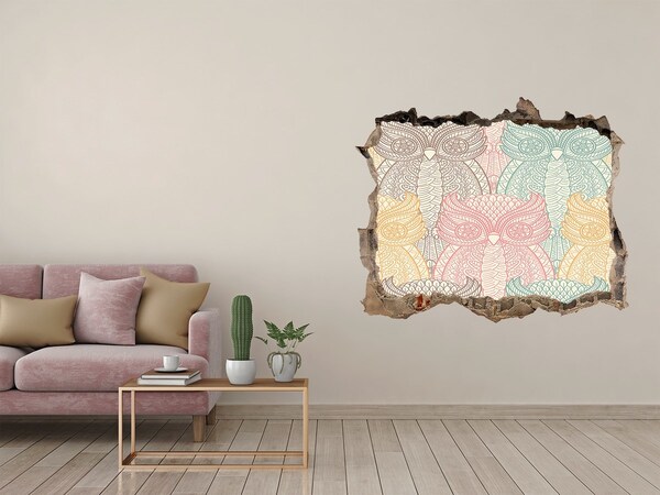 Autocollant à effet 3d trou Des chouettes ailées sur fond de pierre