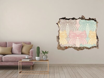 Autocollant à effet 3d trou Des chouettes ailées sur fond de pierre