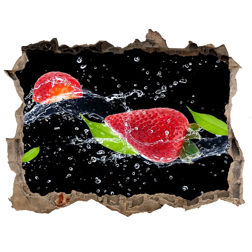 Sticker mural effet trou Fraises et eau pierre