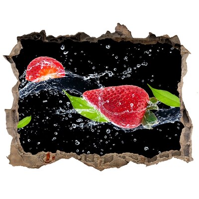 Sticker mural effet trou Fraise dans l'eau