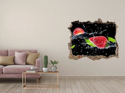 Sticker mural effet trou Fraises et eau pierre