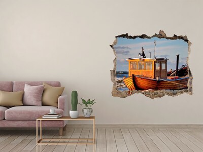 Sticker mural effet trou Une baie avec un bateau de pêche