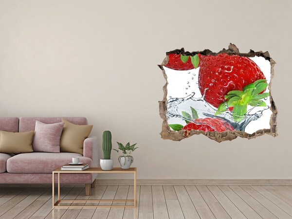 Sticker trou dans le mur Des fraises juteuses dans une explosion d'eau