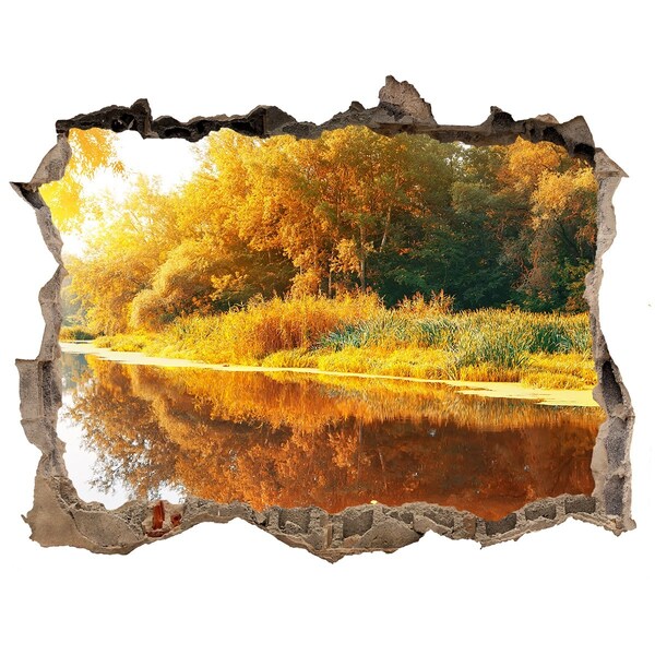 Autocollant à effet 3d trou Rivière en automne pierre
