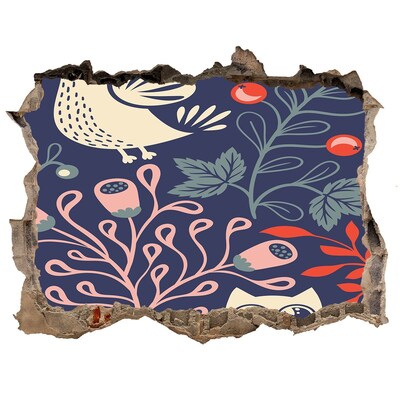 Autocollant mural trou Motif floral avec des hiboux