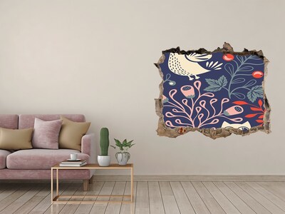 Autocollant mural trou Motif floral avec des hiboux