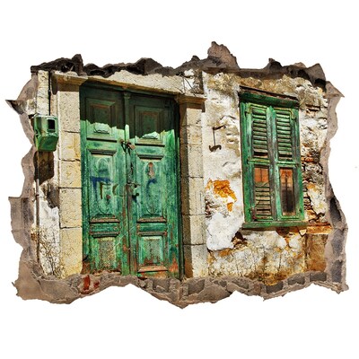 Autocollant à effet 3d trou Porte verte dans les ruines
