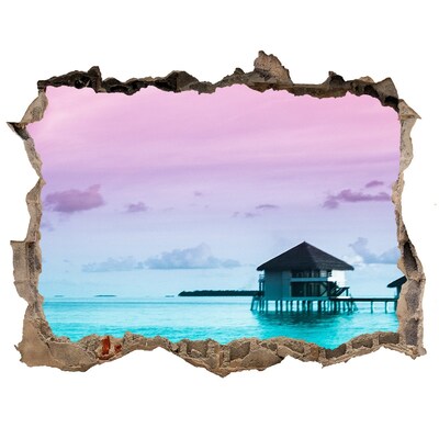 Autocollant à effet 3d trou Une oasis tropicale au bord de l'eau