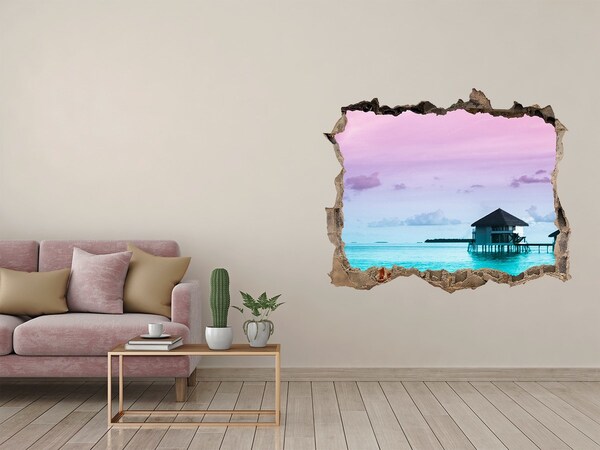 Autocollant à effet 3d trou Bungalows sur l'eau pierre