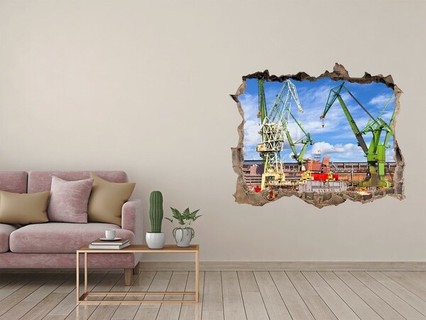 Sticker mural effet trou Port industriel en action