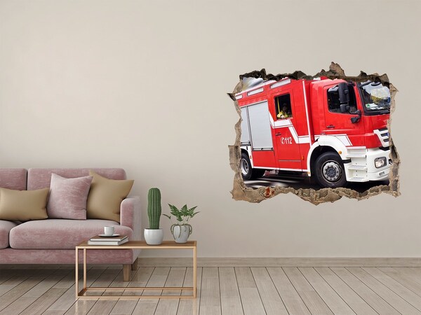 Sticker mural effet trou Camion de pompiers en action