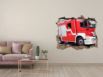 Sticker mural effet trou Camion de pompiers en action