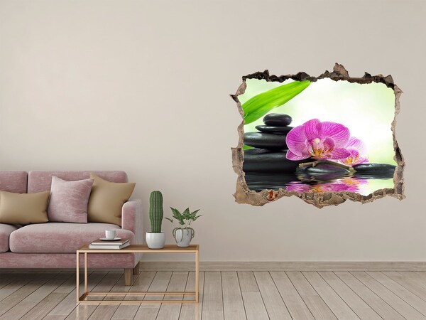 Sticker mural effet trou Fleur d'orchidée pierre