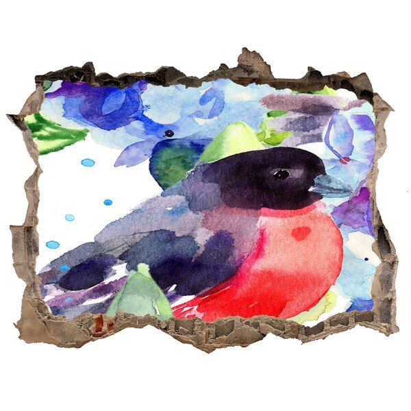Sticker mural effet trou Un oiseau dans une composition colorée