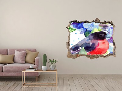 Sticker mural effet trou Un oiseau dans une composition colorée