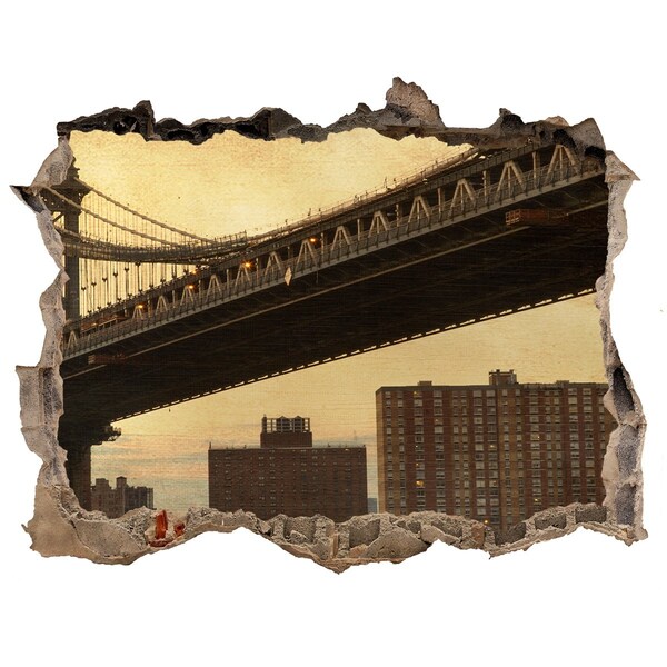 Sticker mural effet trou Pont de New York