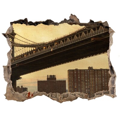 Sticker mural effet trou Pont de New York