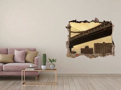 Sticker mural effet trou Pont de New York