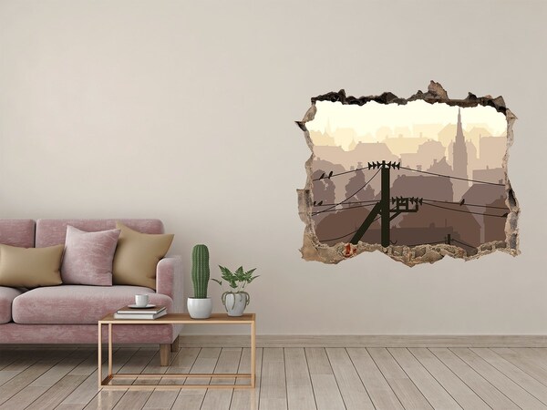 Sticker trou dans le mur Vue de la ville à travers un trou dans le mur