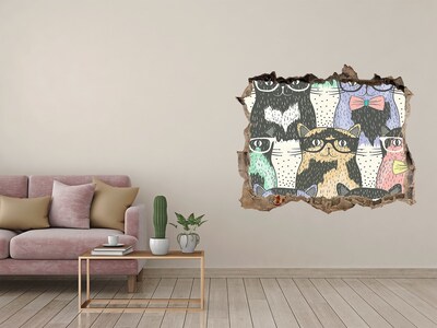 Sticker mural effet trou Chats à lunettes
