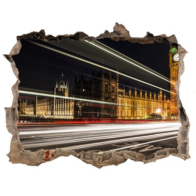 Sticker mural effet trou Monuments londoniens la nuit