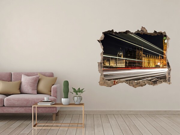Sticker mural effet trou Monuments londoniens la nuit