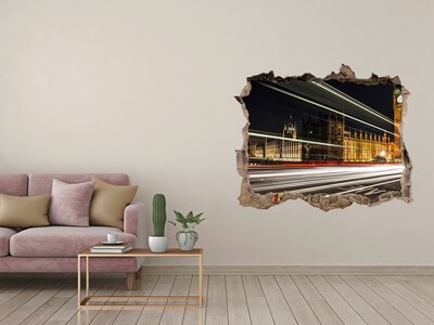 Sticker mural effet trou Monuments londoniens la nuit