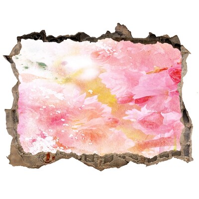 Sticker trou dans le mur Un paysage floral derrière un trou dans le mur