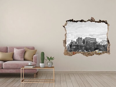 Sticker mural effet trou Les taxis de New York dans le paysage urbain